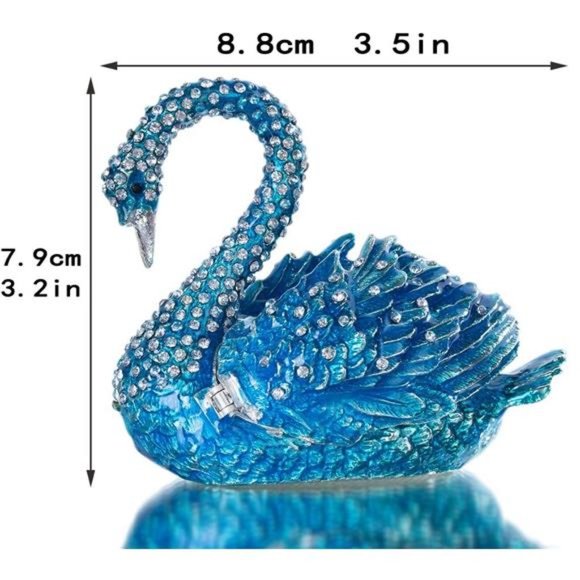 Blue Swan Animal Jewelry Trinket Box Hinged Collectible Figurines for Home Decor - Picture 5 of 6